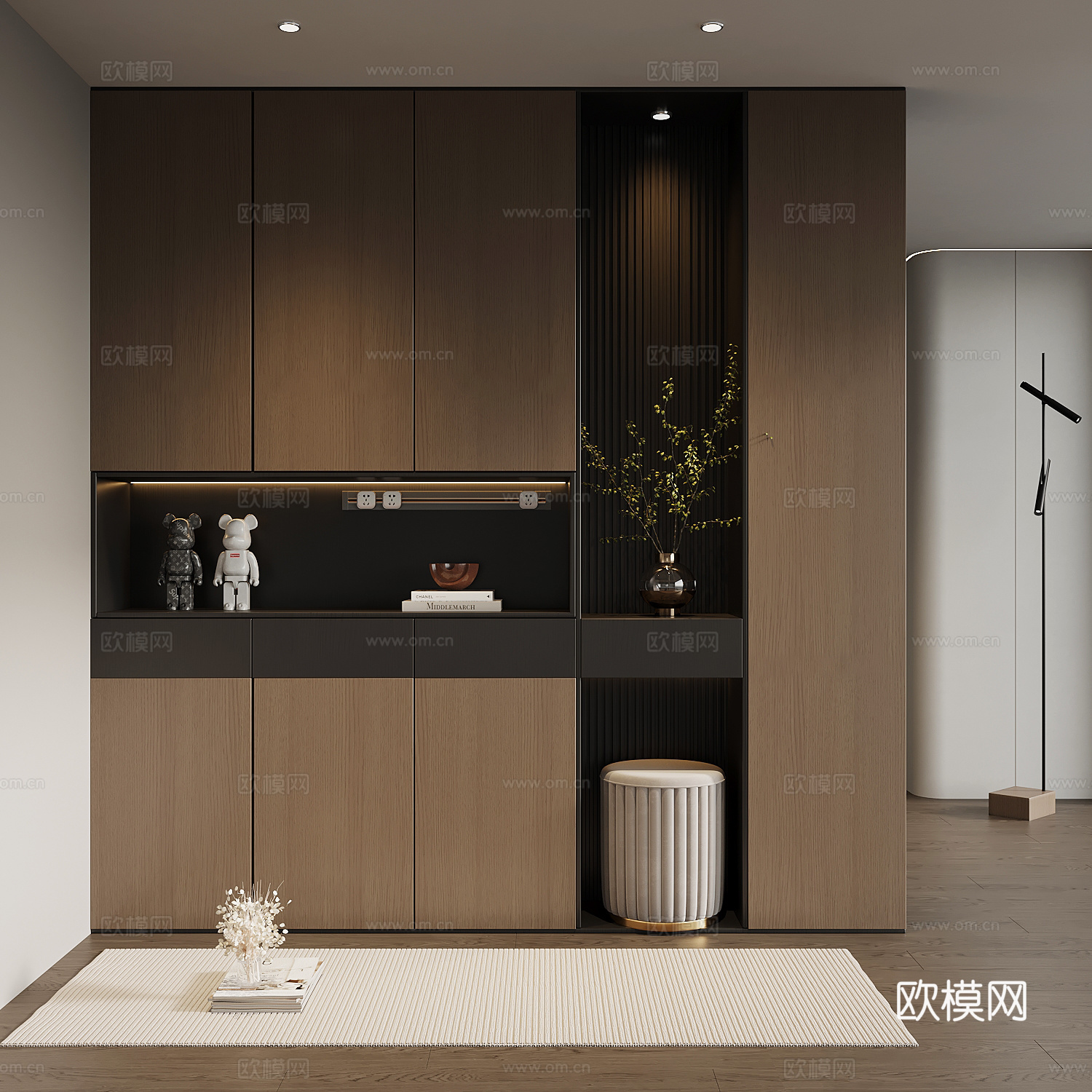 鞋柜 意式极简玄关柜 入户鞋柜 玄关背景su模型