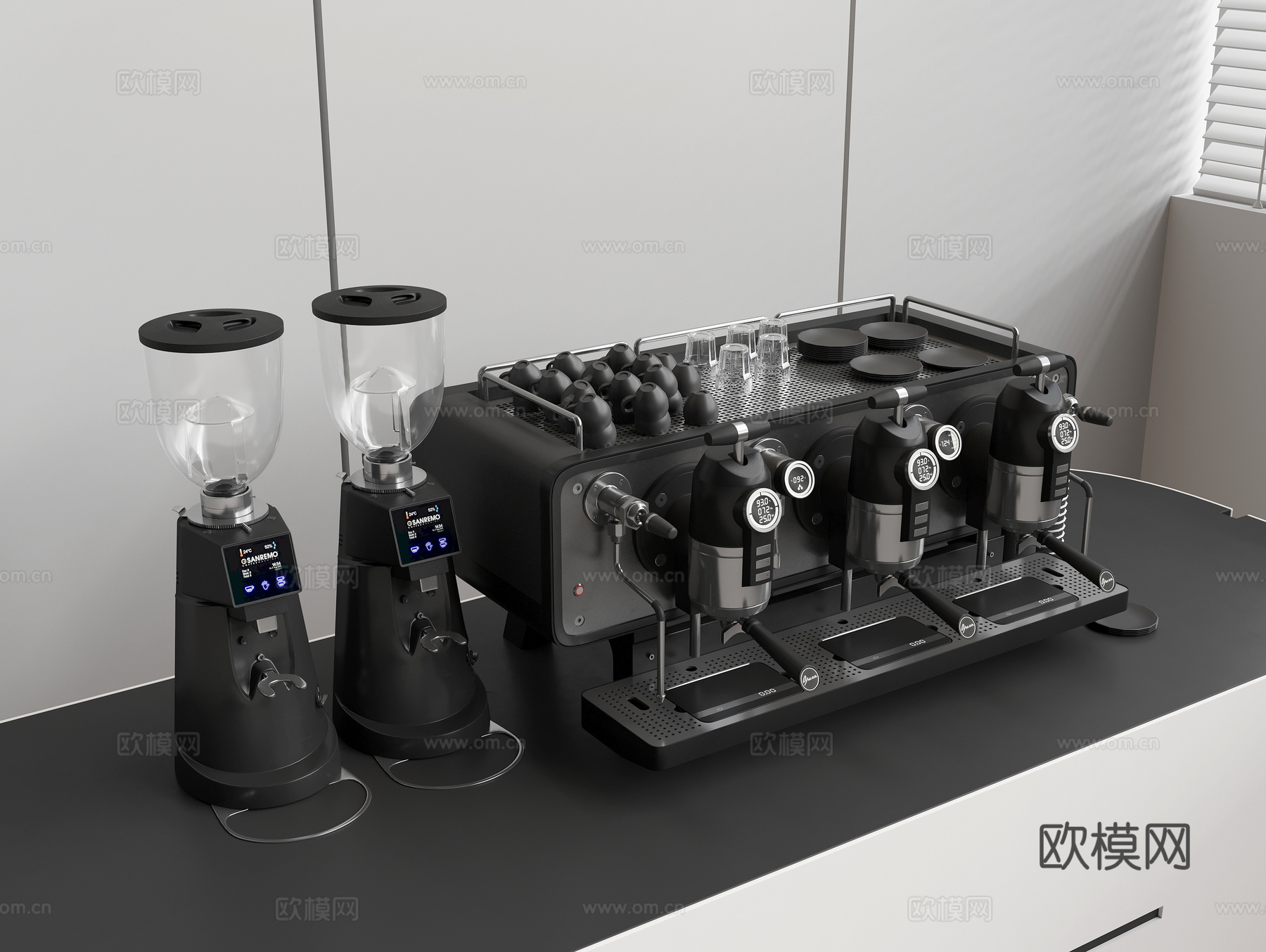 咖啡机 磨豆机 咖啡杯 水杯 托碟3d模型