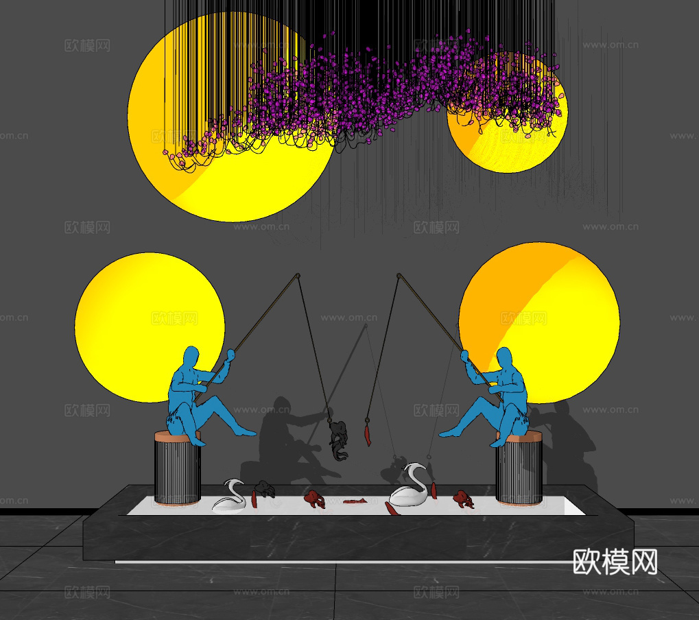 新中式雕塑景观小品su模型下载