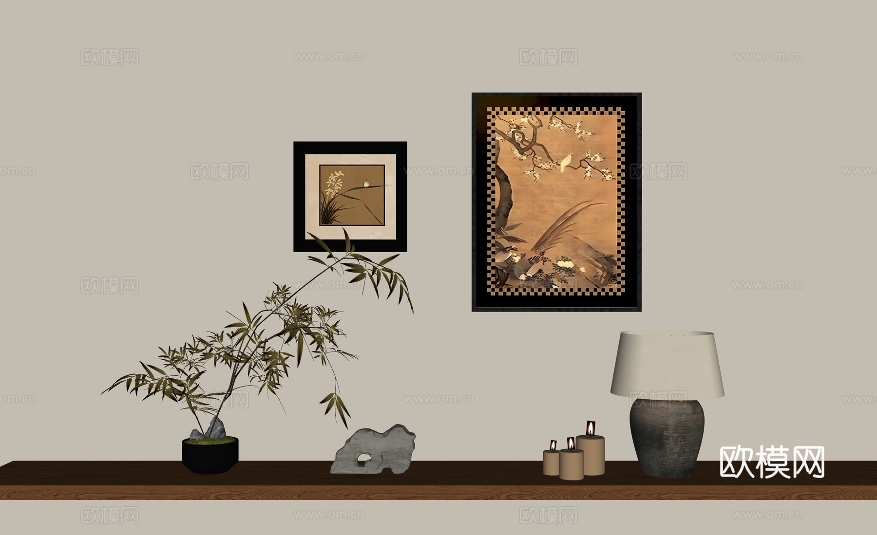 法式中古风装饰画 绿植摆件su模型