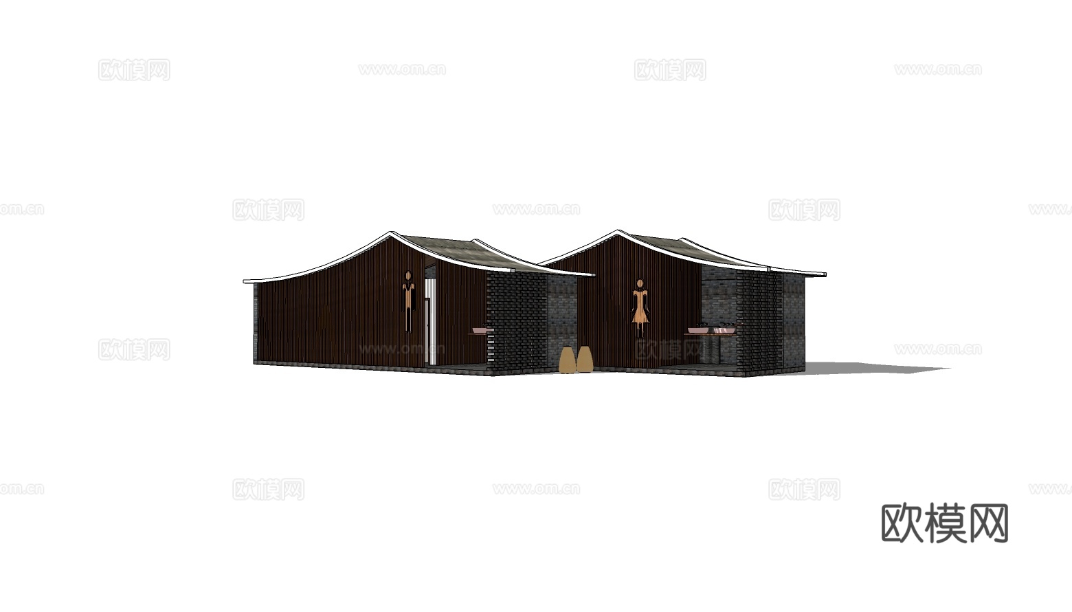 新中式公厕建筑外观su模型下载