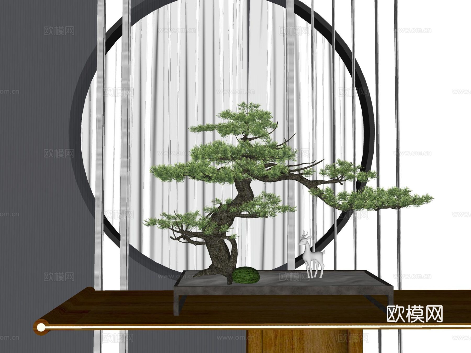 中式松树盆栽 盆景su模型下载