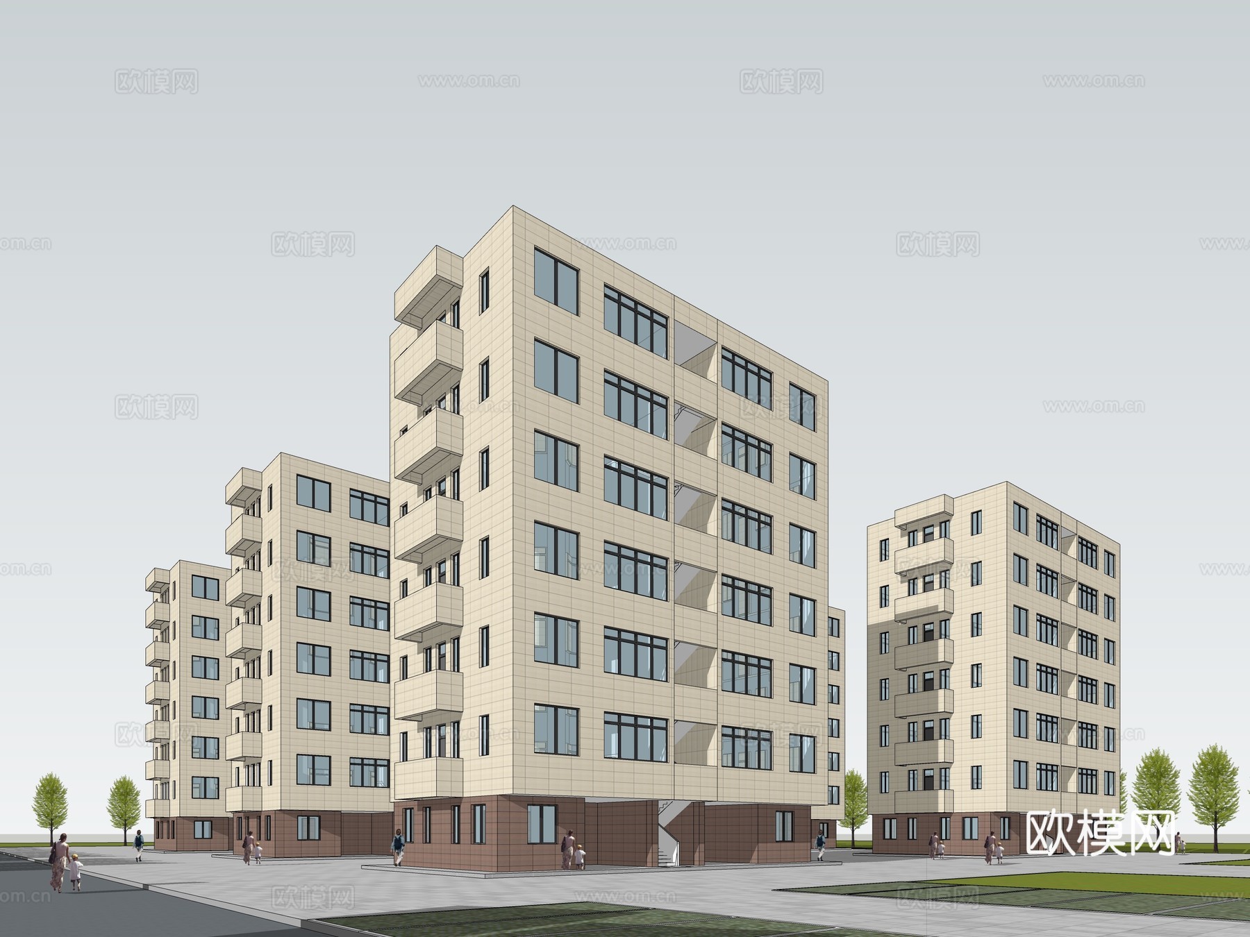 现代住宅楼建筑外观su模型下载