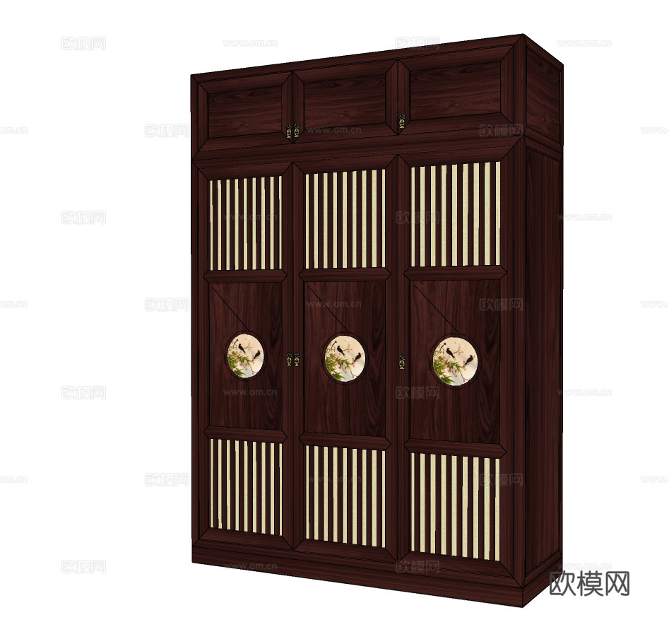 中式红木实木书柜su模型下载