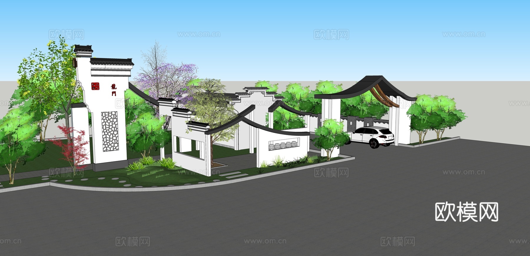 中式公建牌楼su模型下载