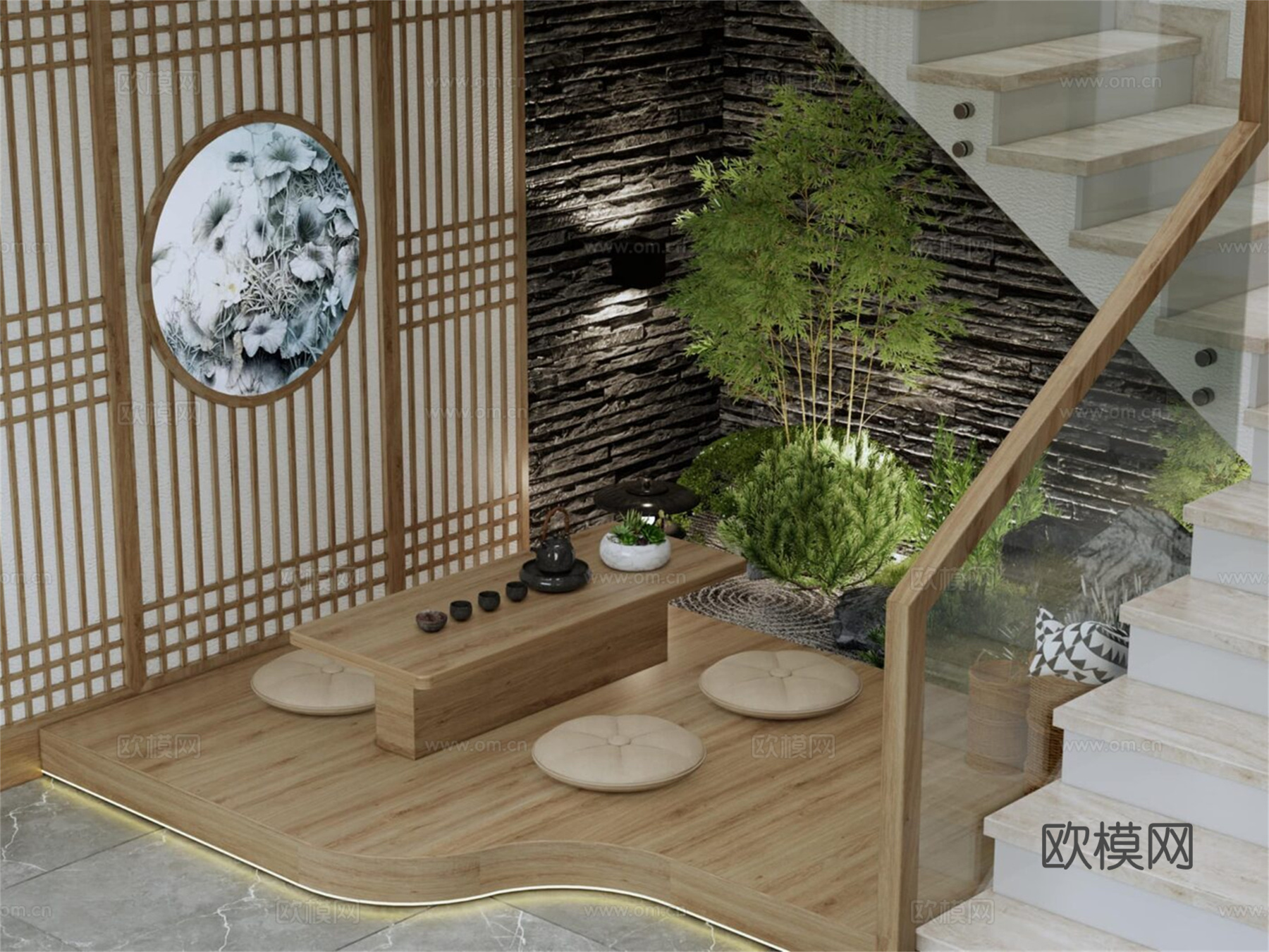 新中式客厅餐厅su模型下载