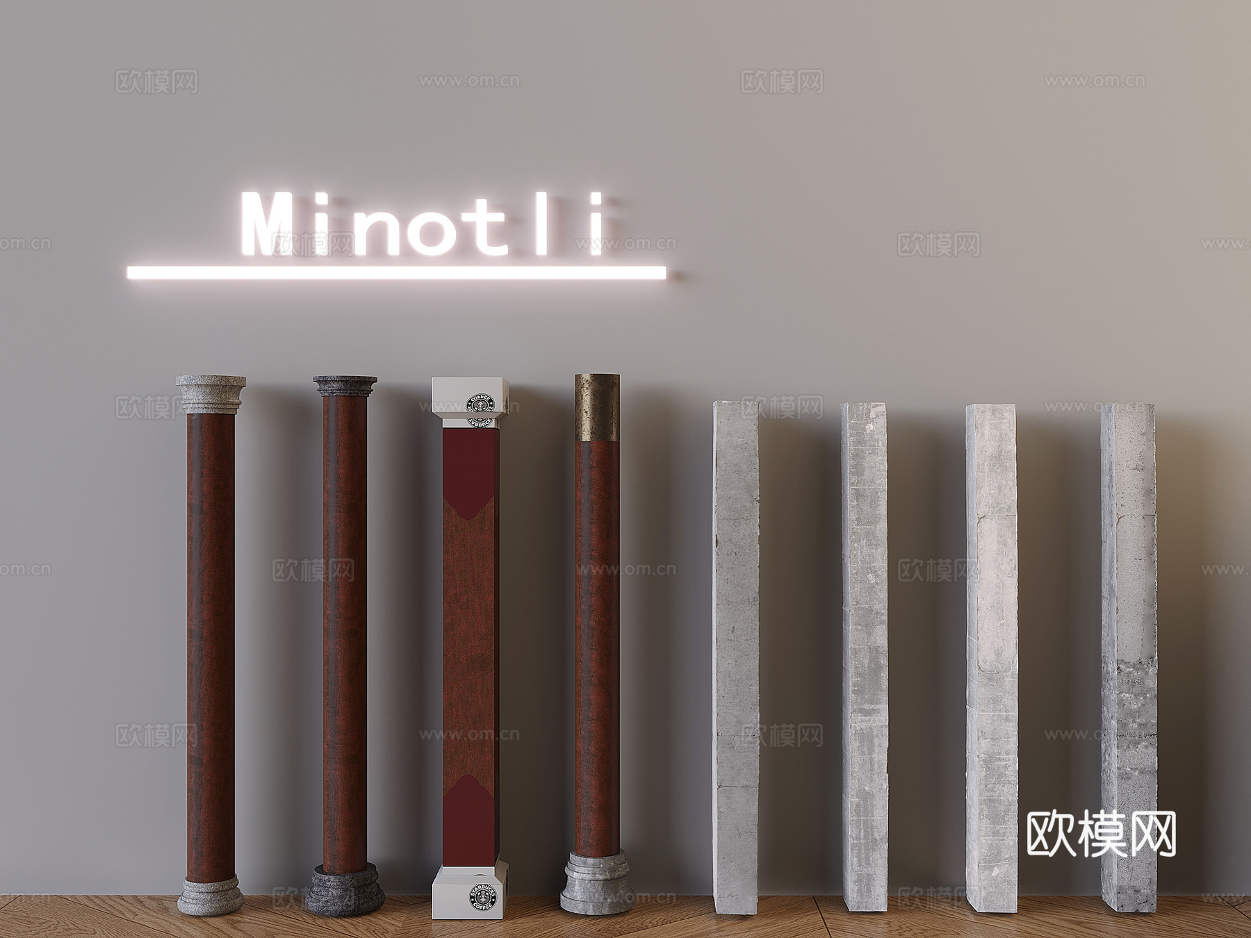 罗马柱 柱头  木头中式柱子3d模型下载