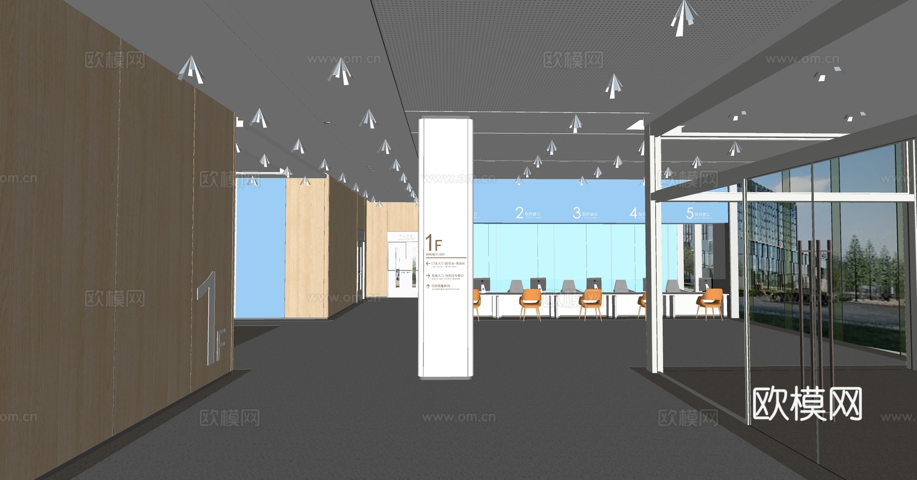 现代医院大厅电梯厅su模型下载