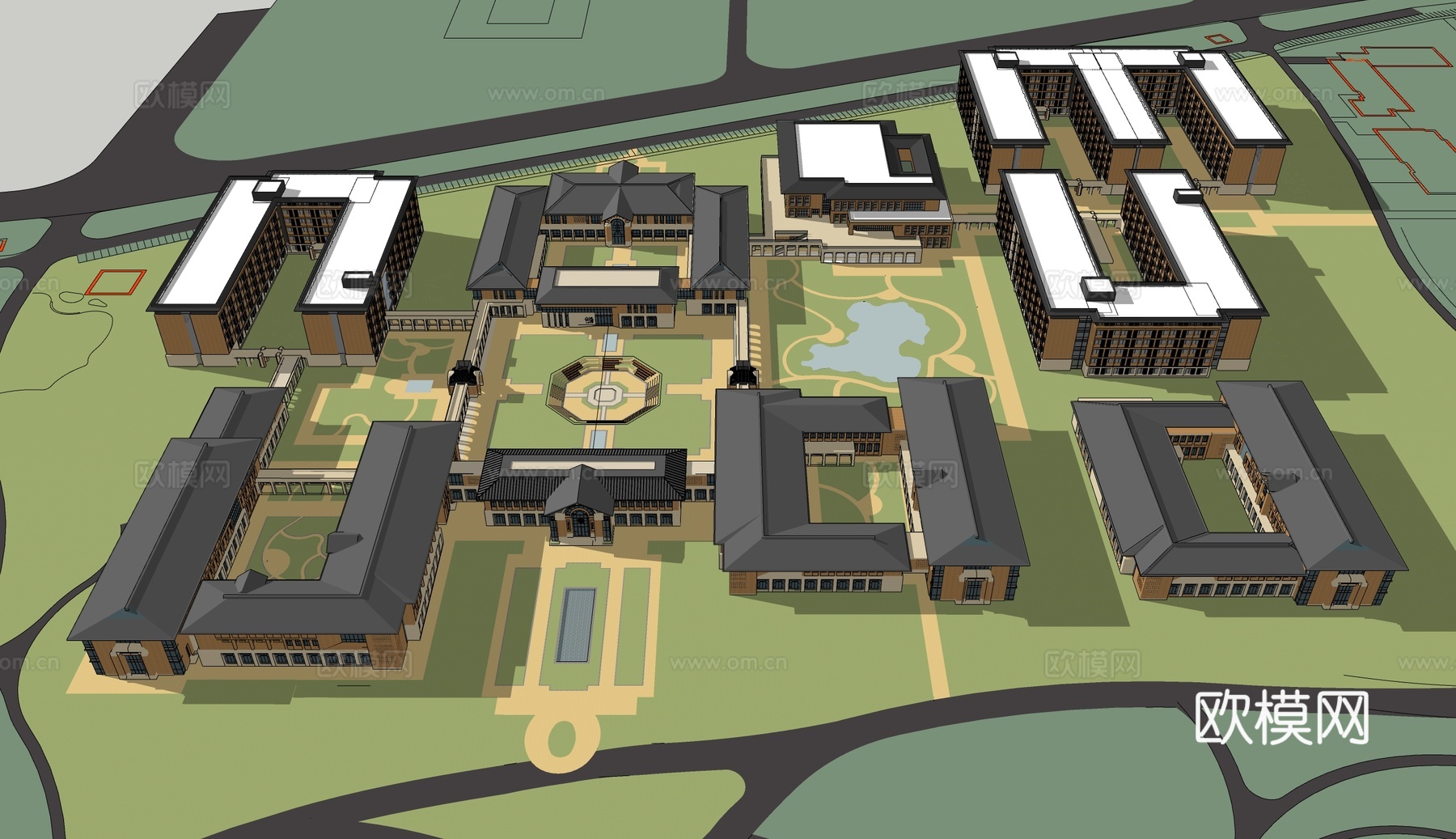 现代大学教学楼建筑外观su模型下载