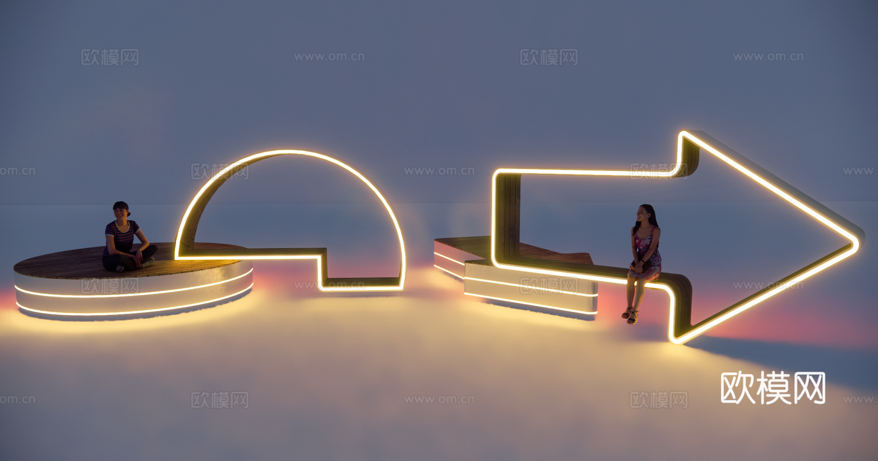 现代商业街景观座椅 户外座椅 异形座椅 创意夜光凳子 发光座椅su模型下载
