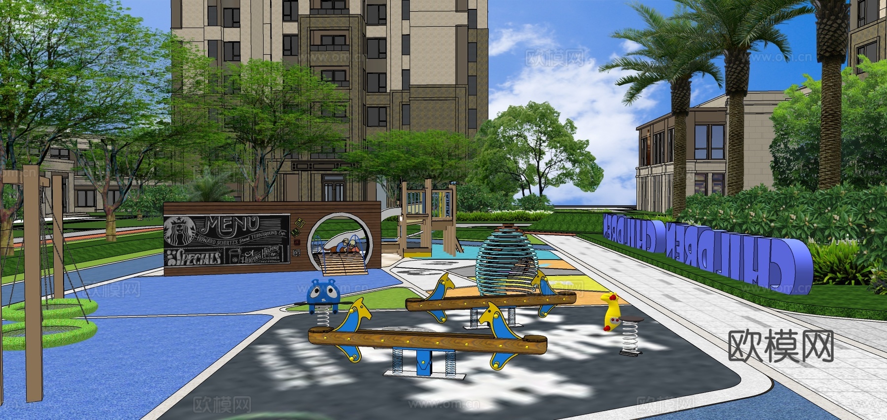 现代住宅小区建筑外观su模型下载