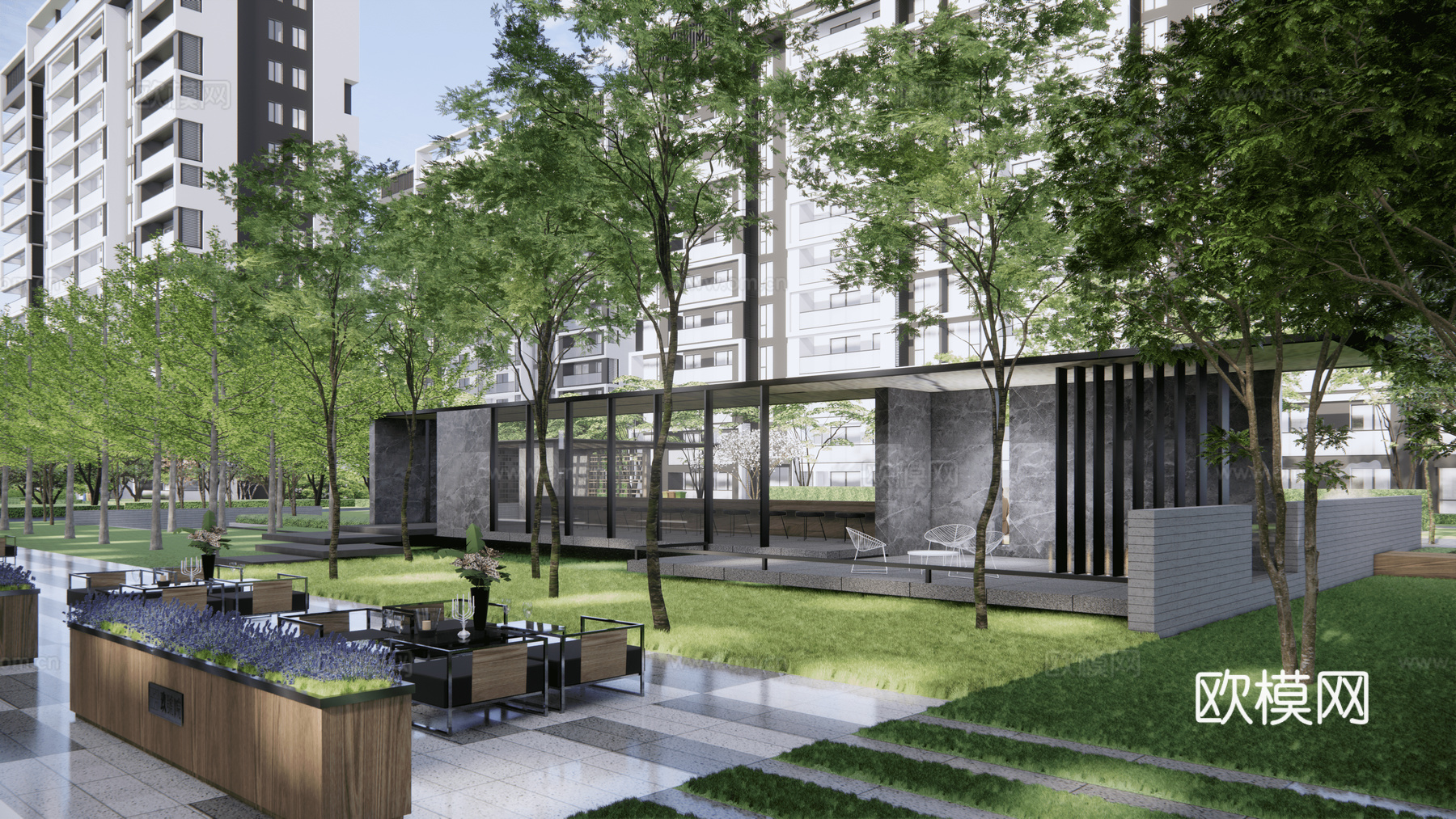 现代住宅小区建筑外观su模型下载