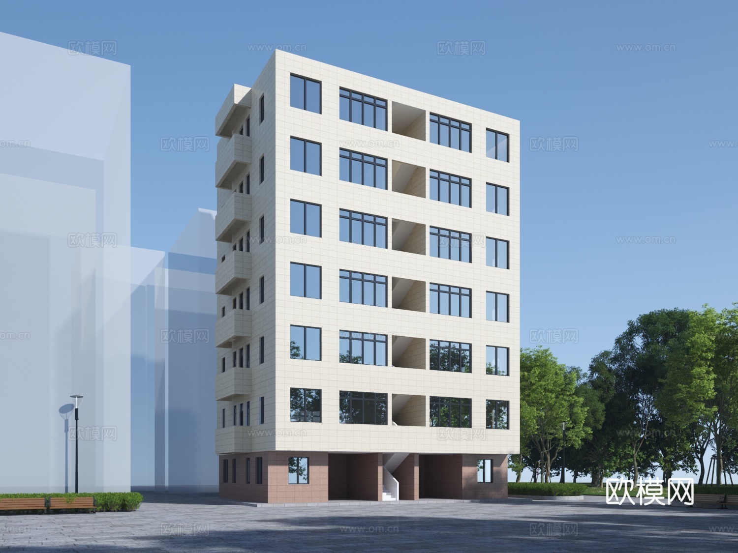 现代住宅楼建筑外观su模型下载