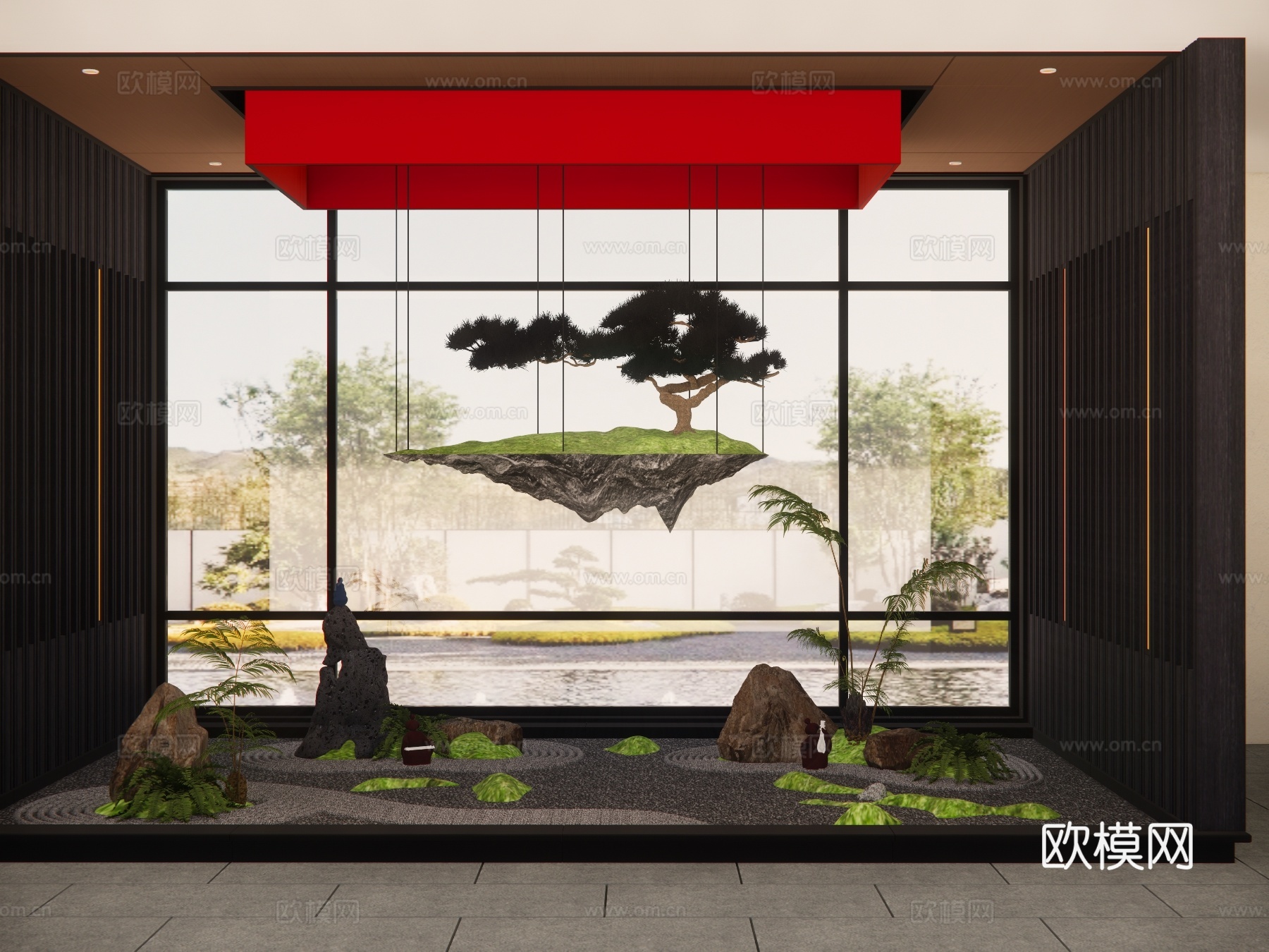 新中式庭院小品 景观植物su模型下载