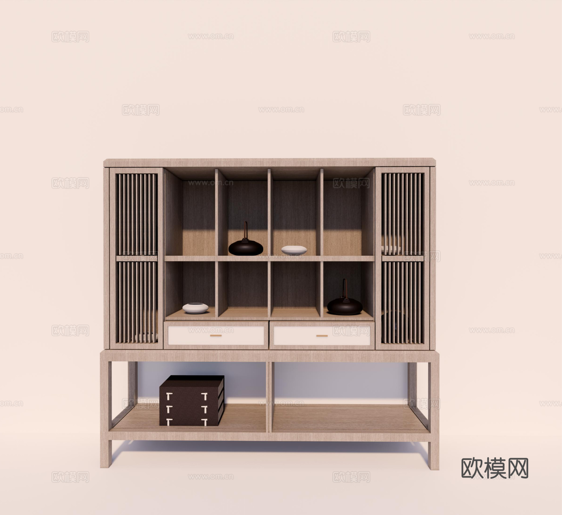 新中式实木矮柜储物柜su模型下载