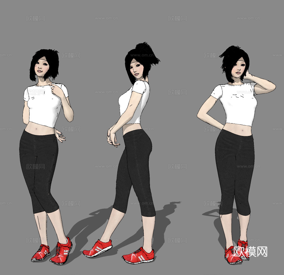 现代运动美女人物su模型下载
