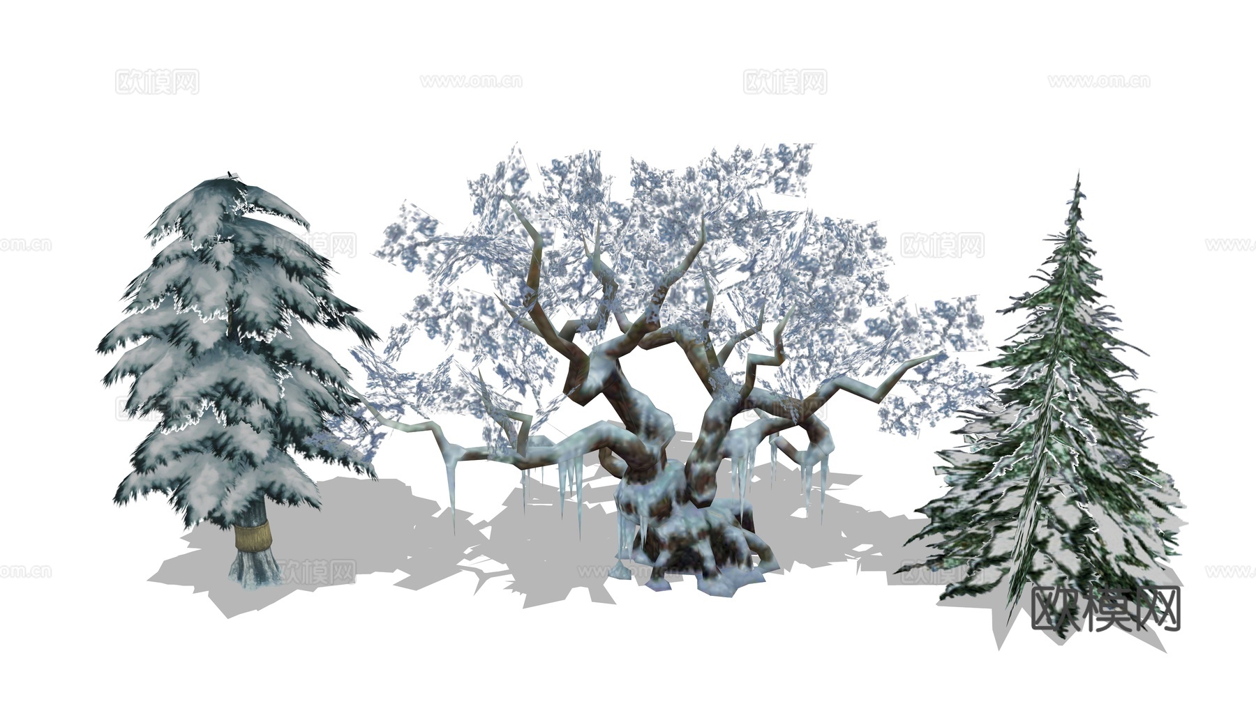 现代景观树雪景树su模型下载