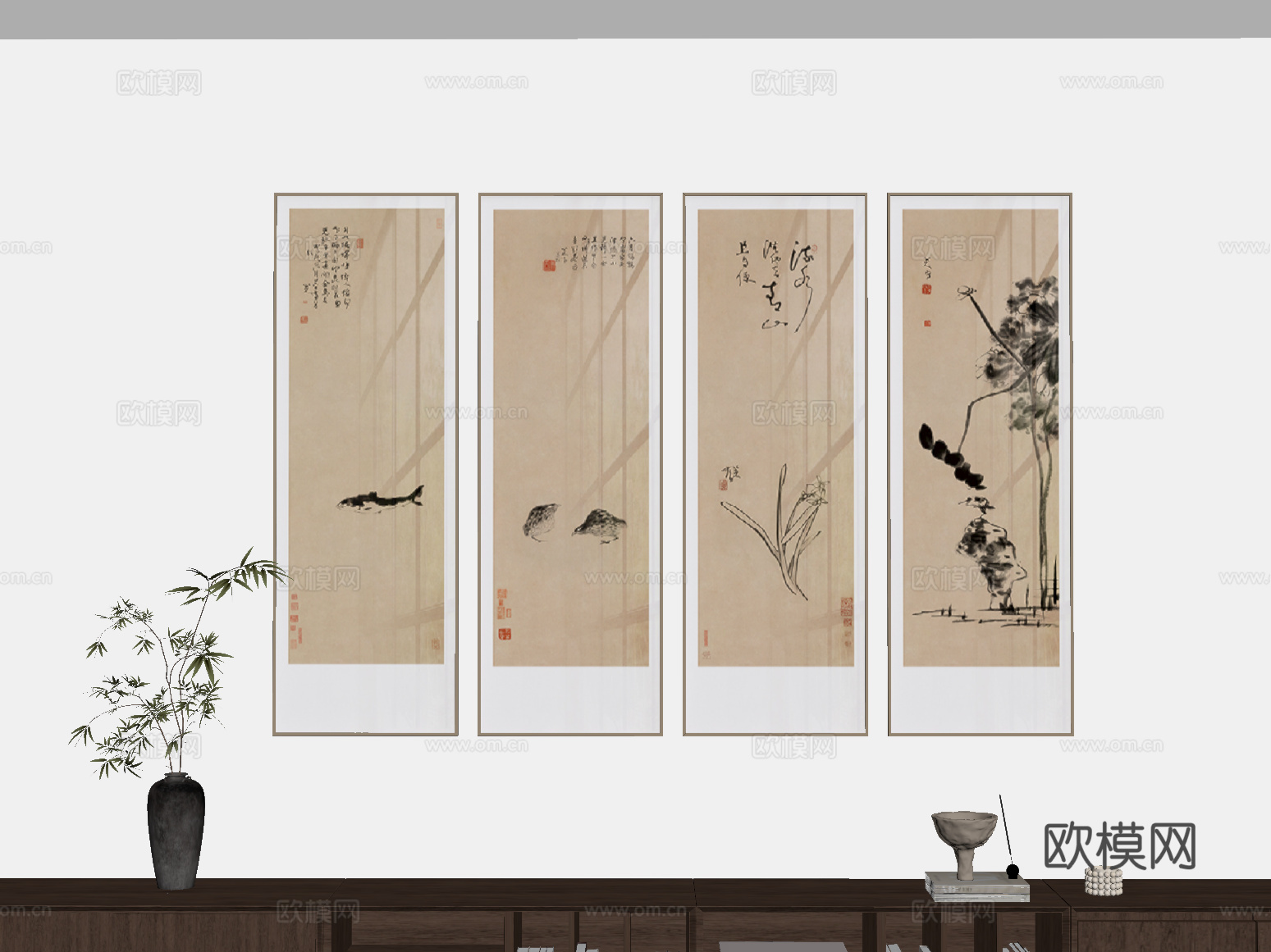 10新中式装饰画su模型