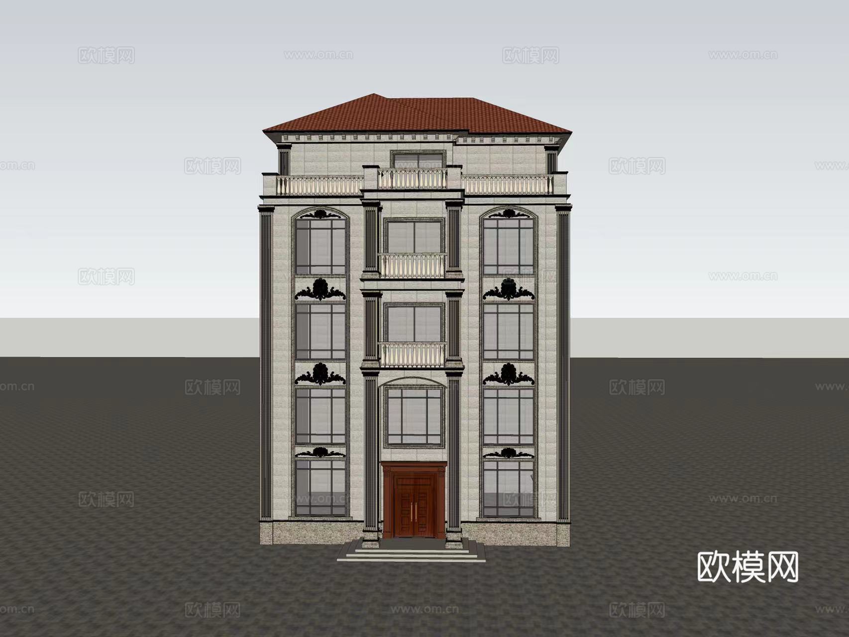 欧式独栋别墅建筑外观su模型下载