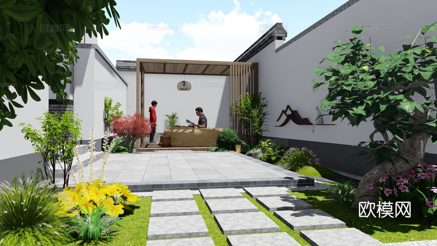 现代庭院 花园su模型下载