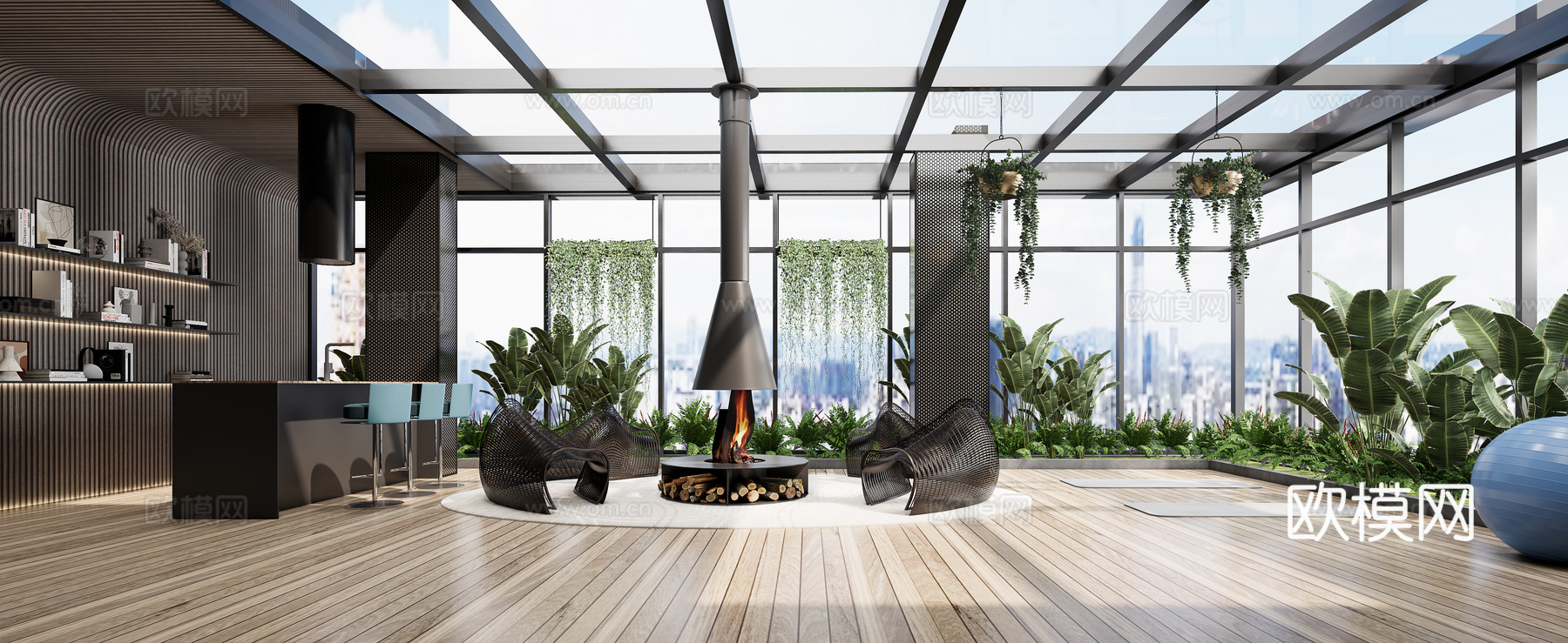现代屋顶花园阳光房su模型下载