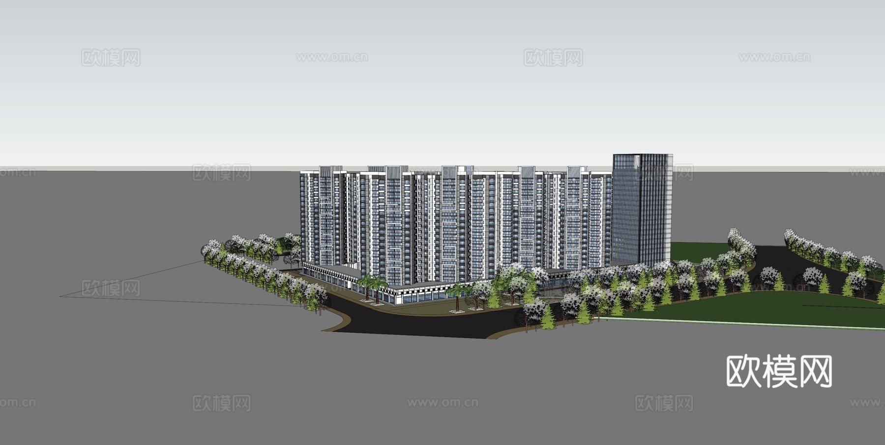 现代小区住宅楼建筑外观su模型下载