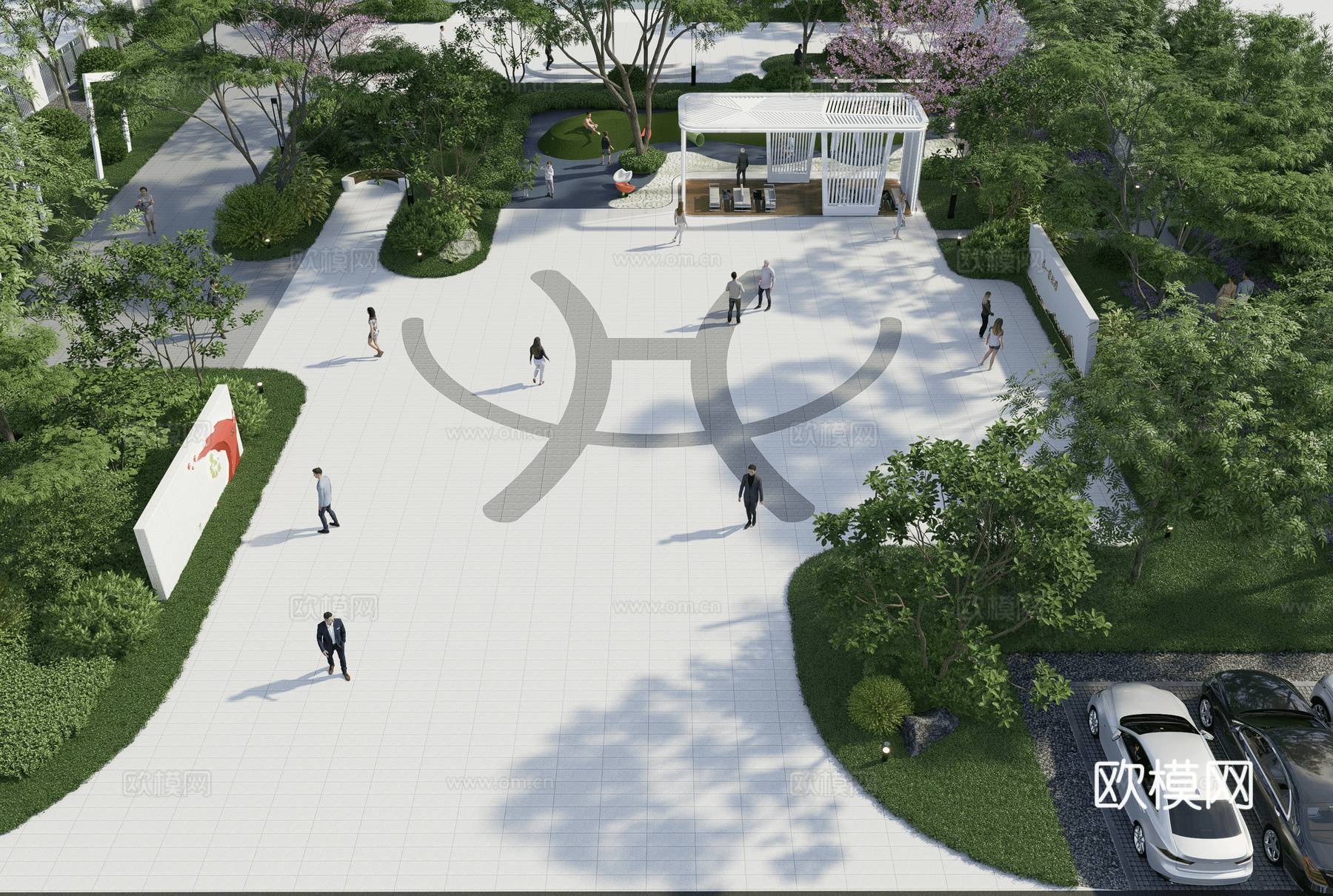 现代街角公园口袋公园su模型下载