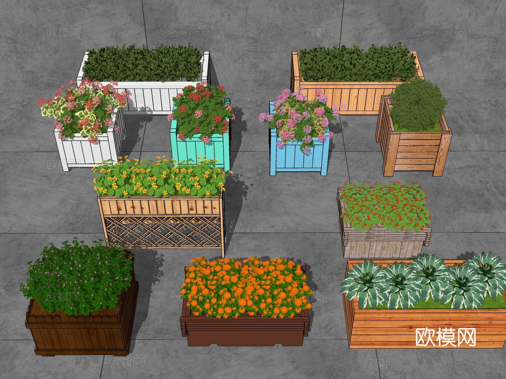 北欧花槽 花箱 花池su模型下载