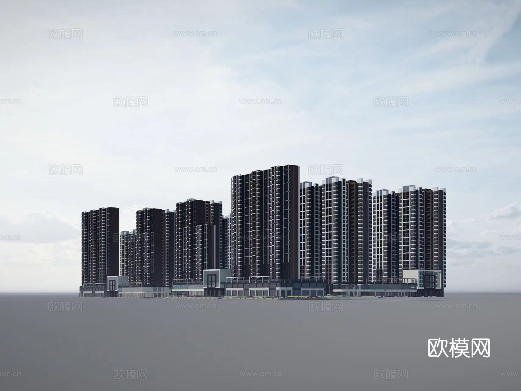 现代住宅楼建筑外观su模型下载