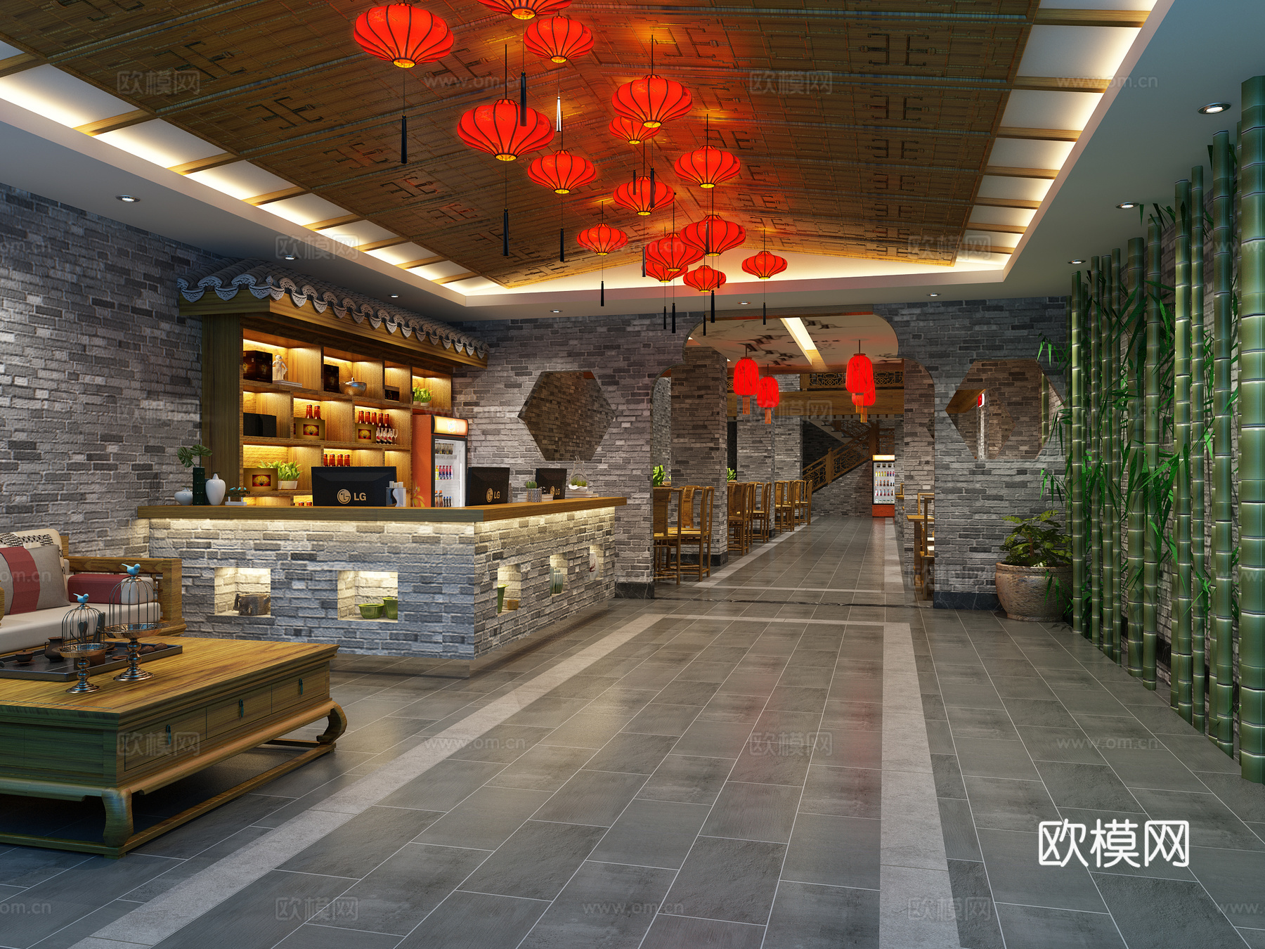 新中式乡村火锅店3d模型
