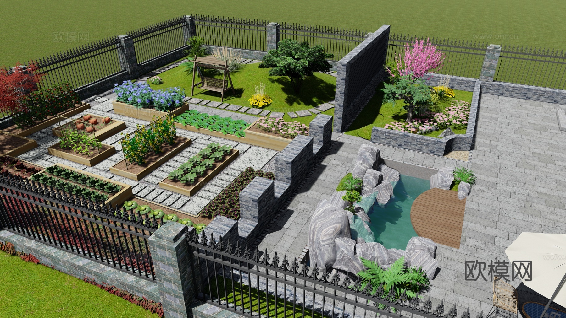 乡村庭院 花园su模型下载