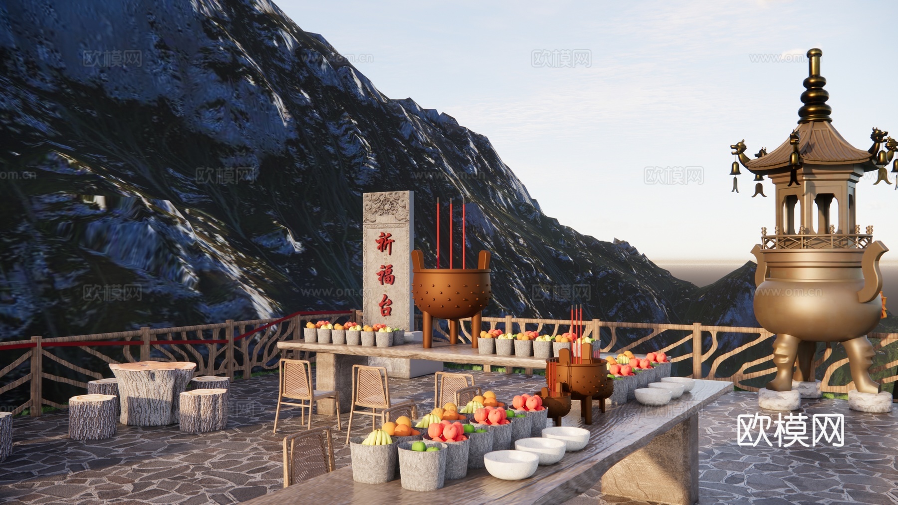 现代祈福广场景观 天台祈福 许愿树美陈 许愿景观树 祈福长廊 同心锁su模型下载