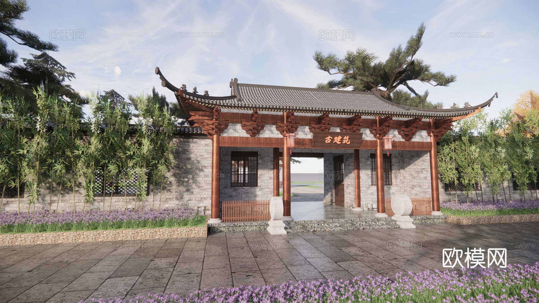 新中式庭院门 民宿门头 古建入口庭院 木质院门 乡村民居大门 农庄大门su模型下载