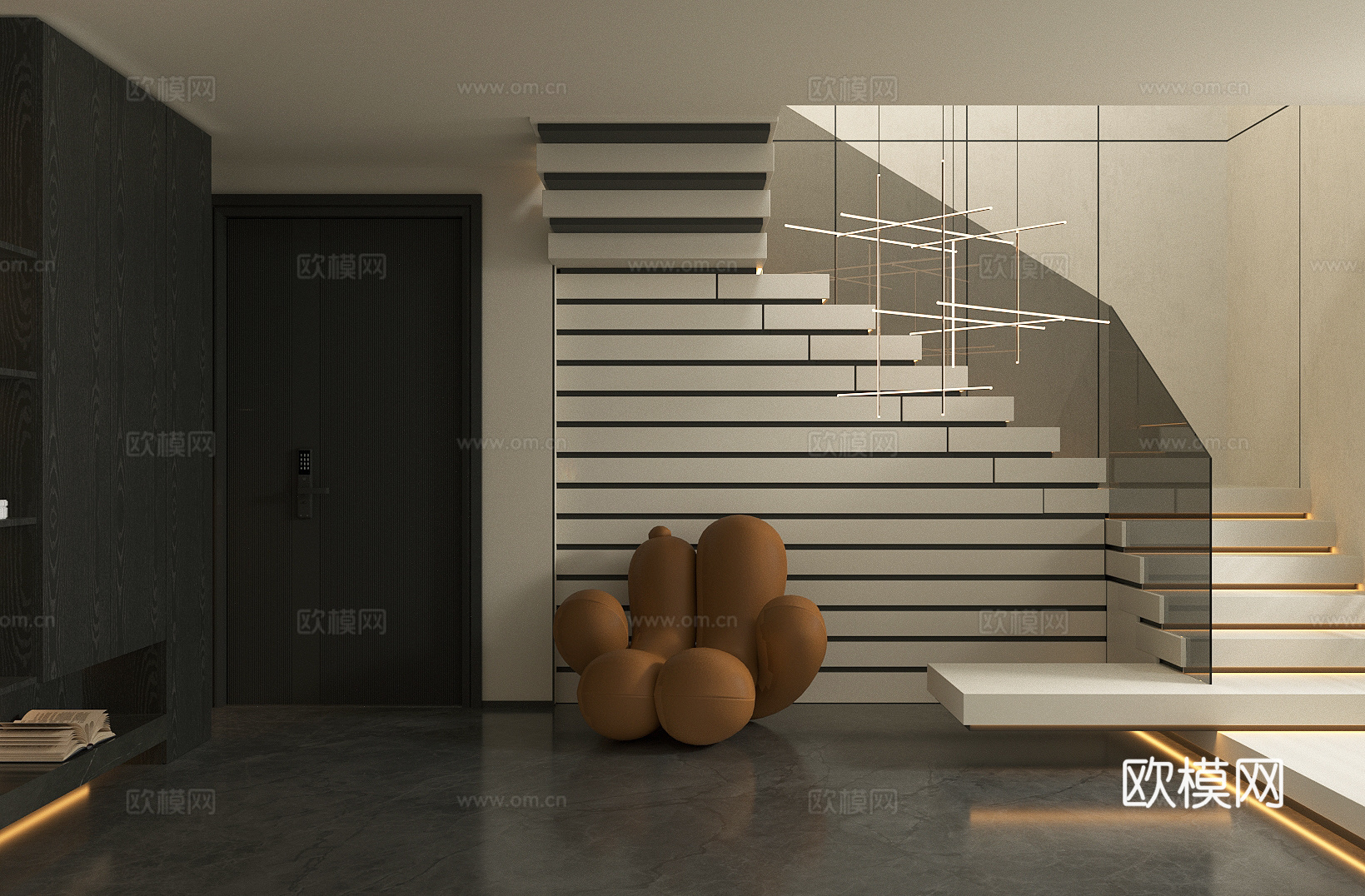 现代楼梯景观 地下室景观小品 入户玄关 造景 楼梯间端景3d模型下载