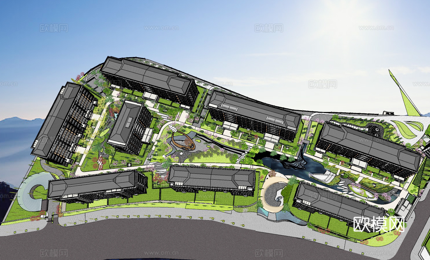 现代住宅小区鸟瞰su模型下载
