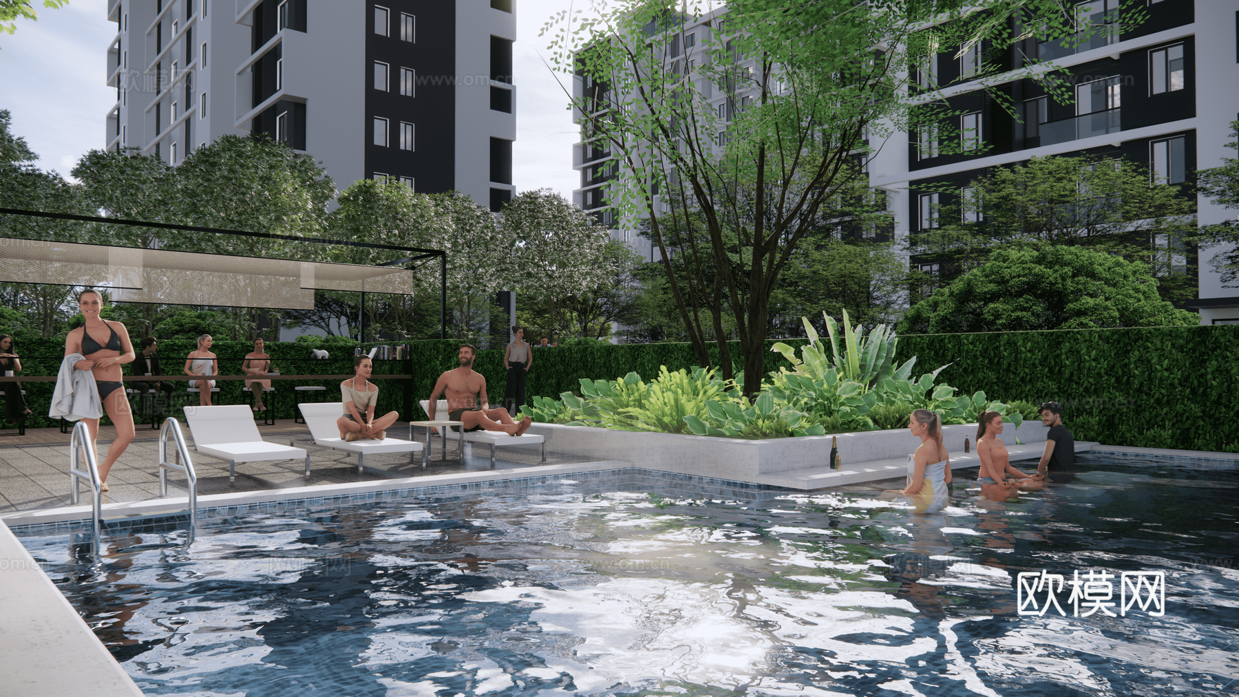 现代住宅小区建筑外观su模型下载