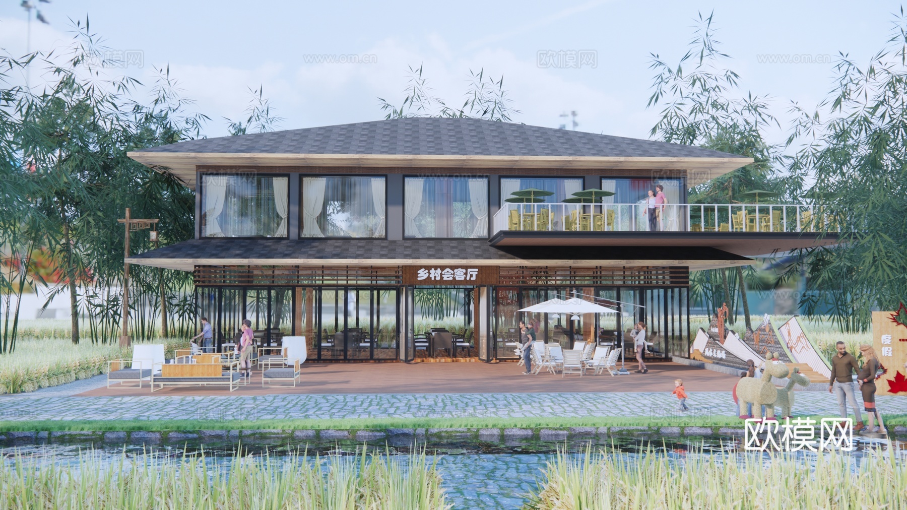 现代餐厅建筑外观su模型下载