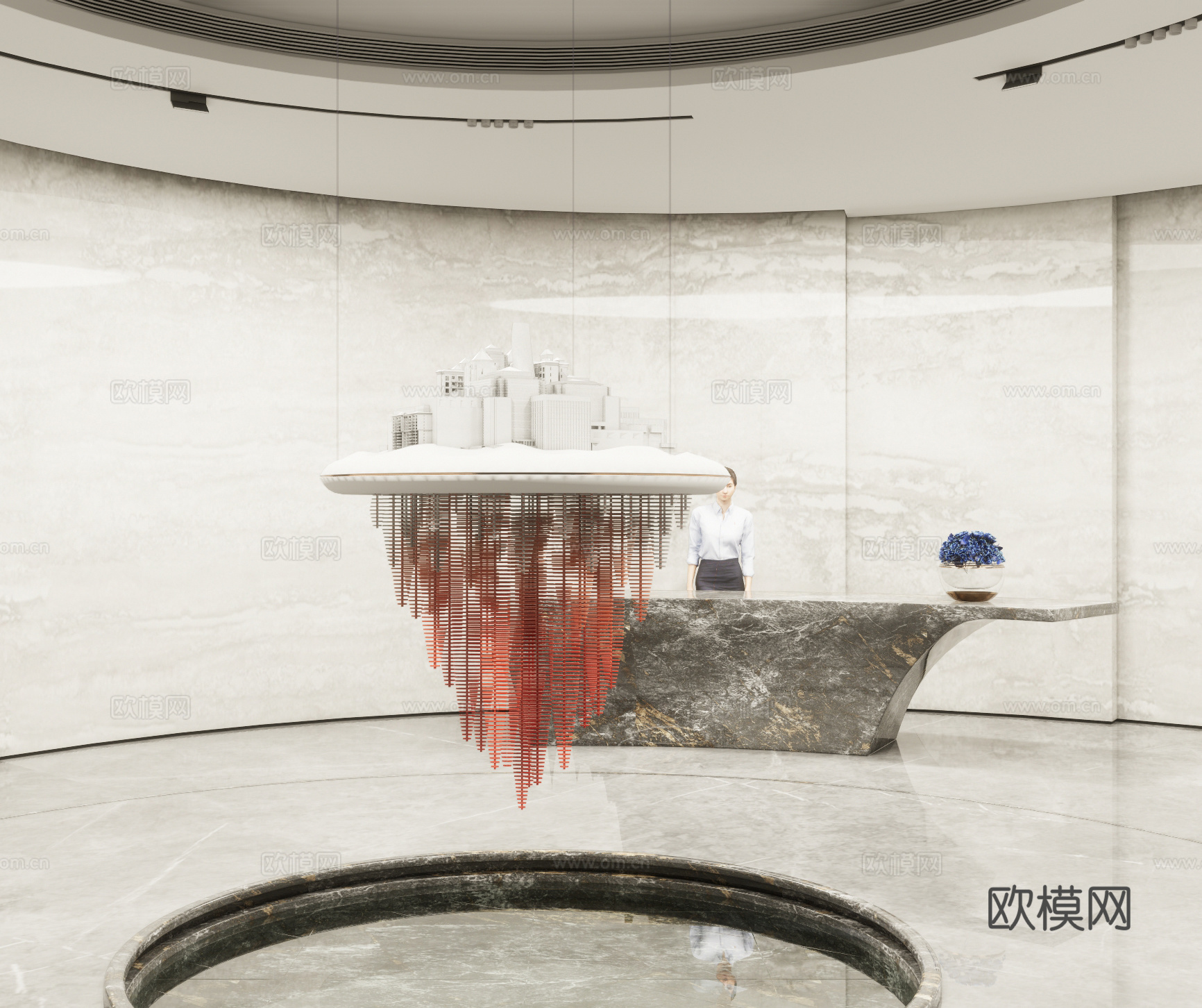 现代售楼处前台接待台su模型