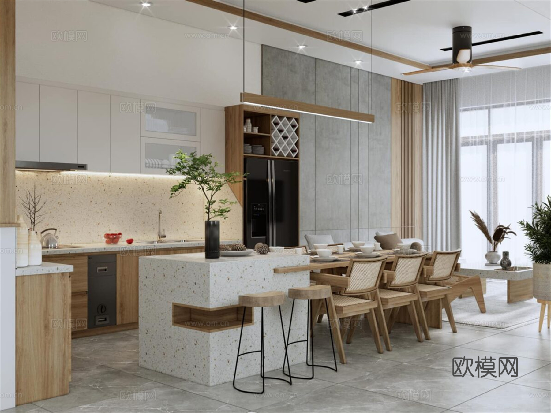 新中式客厅餐厅su模型下载