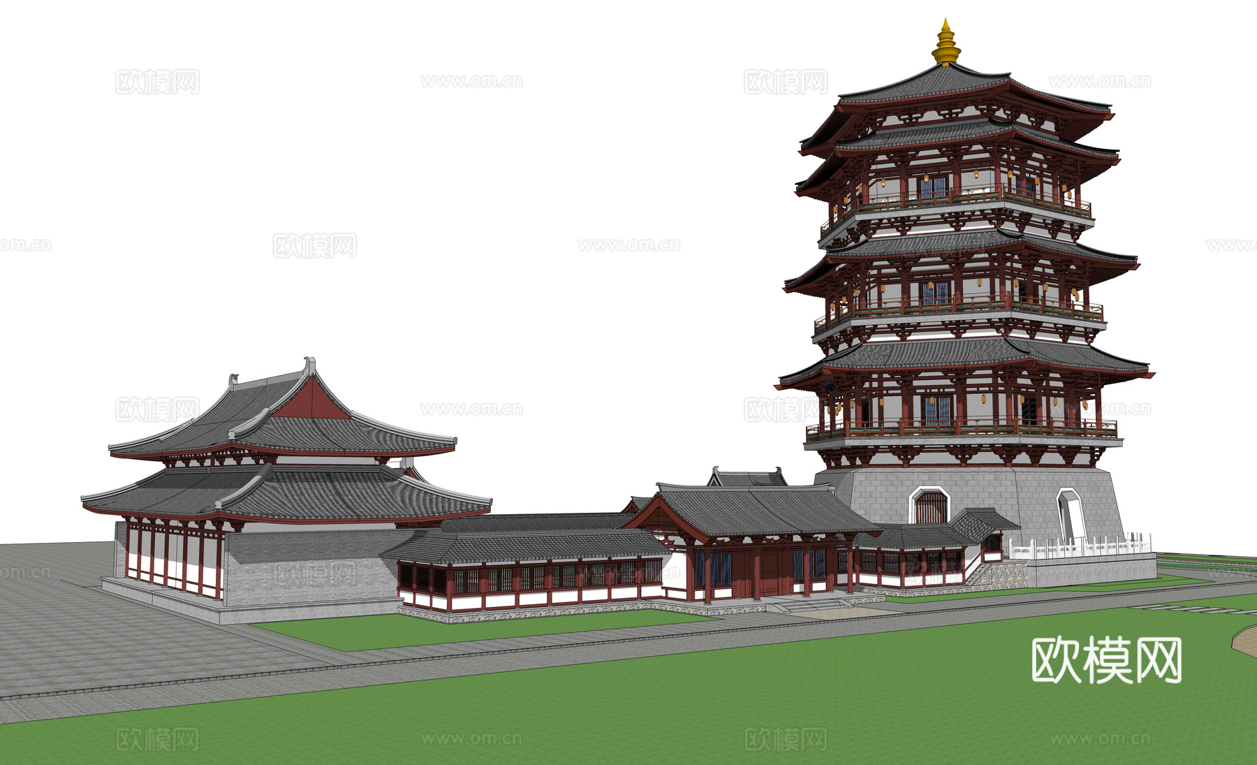 中式望湖楼古建su模型下载