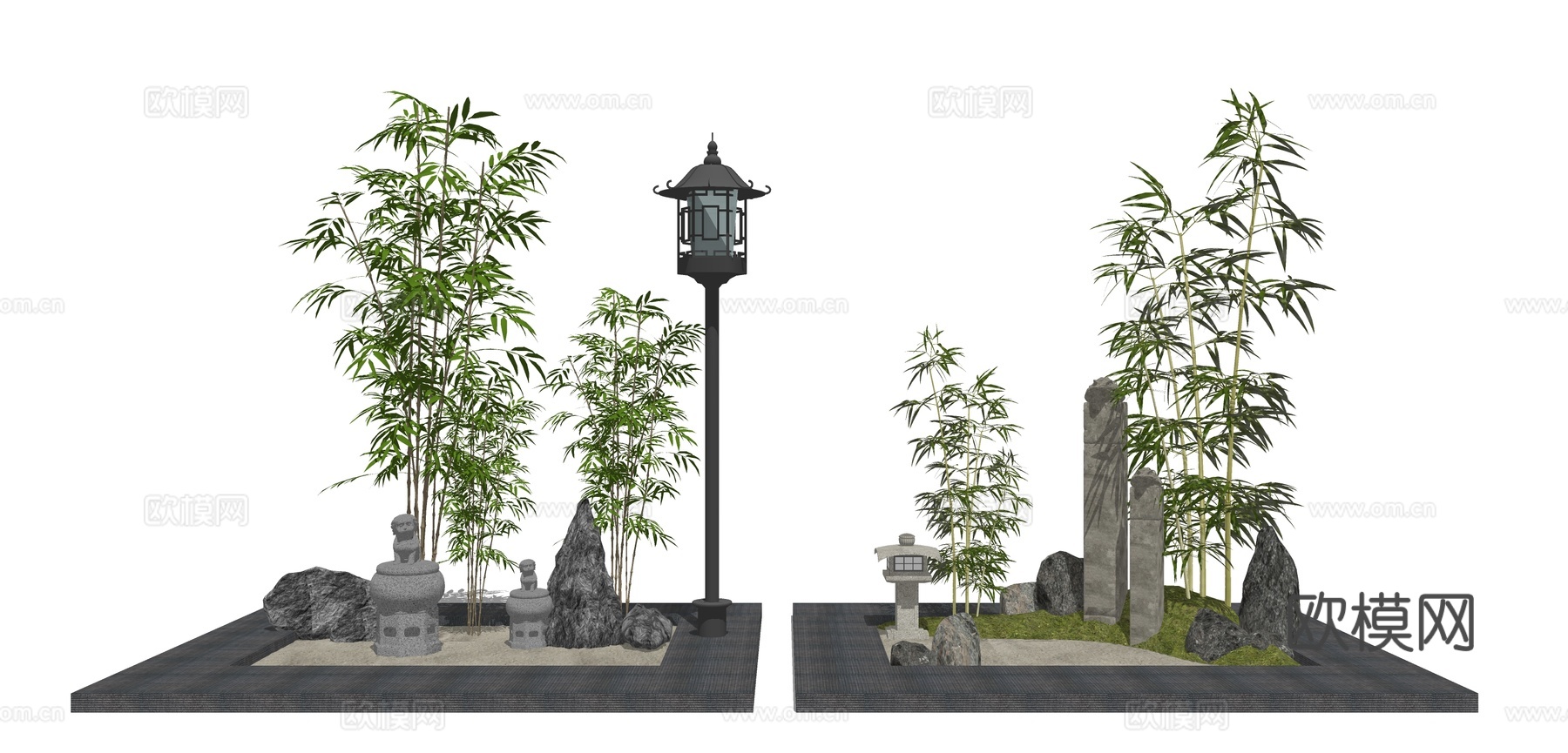 中式景观小品 庭院小品 绿植竹子su模型下载