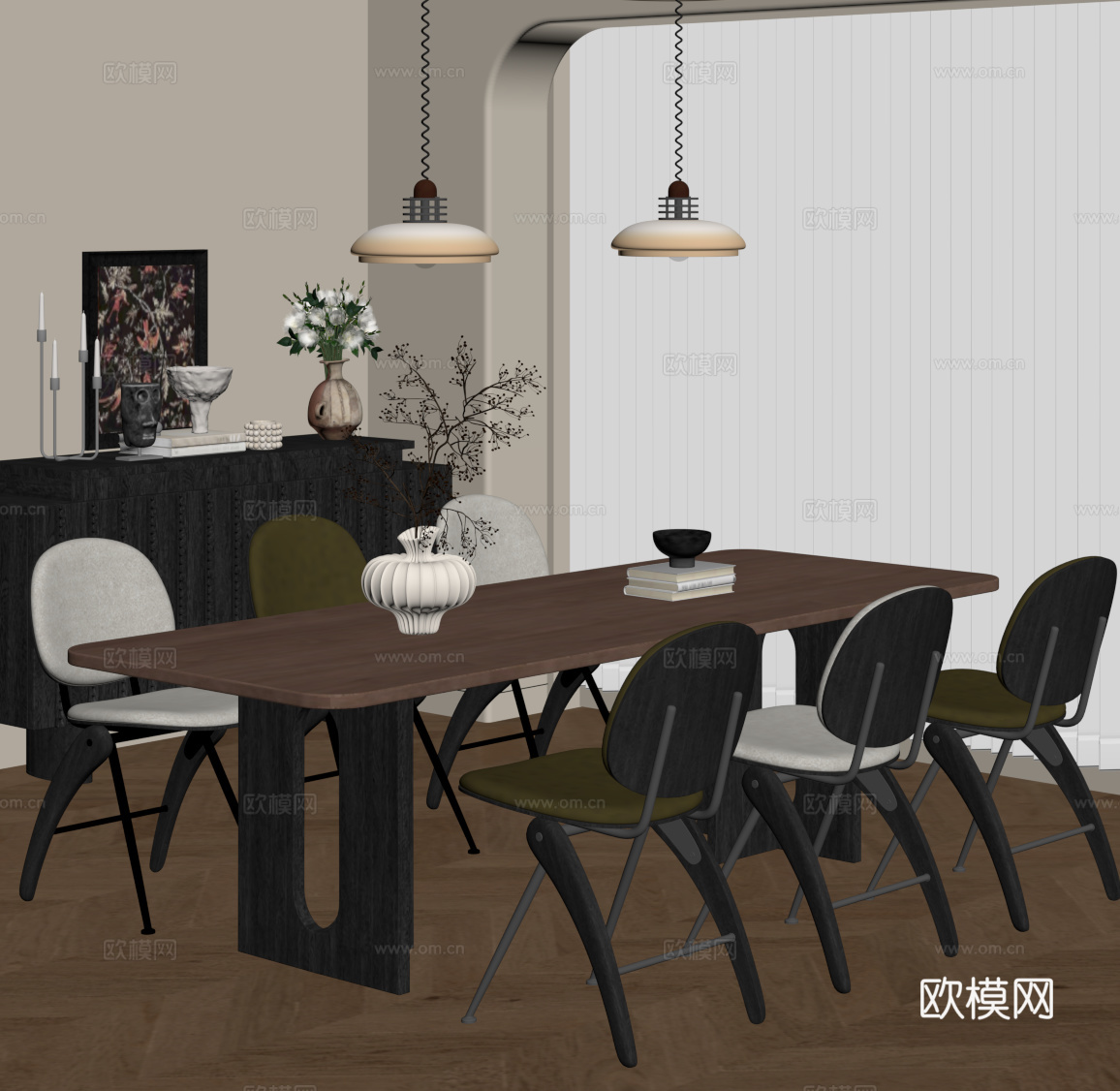 法式中古风餐桌椅 玄关柜su模型