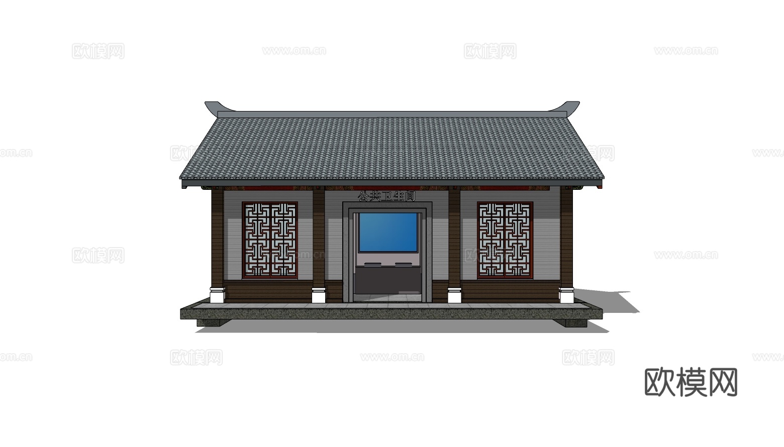 新中式公厕建筑外观su模型下载