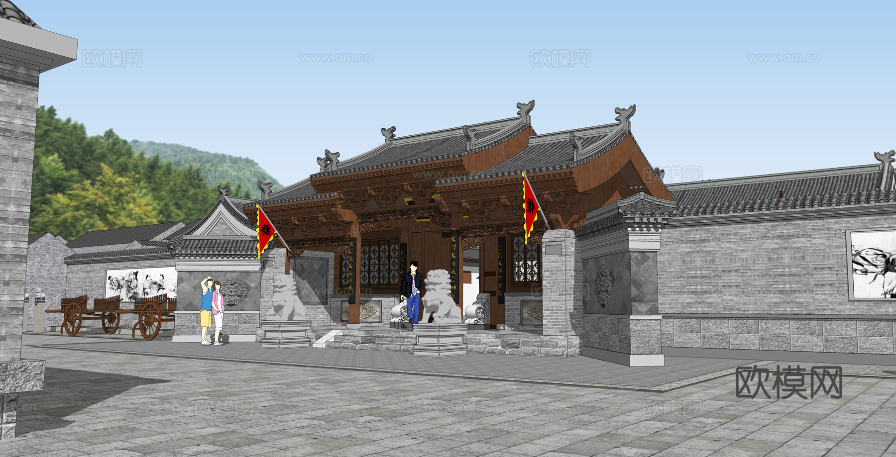 中式古建镖局su模型下载