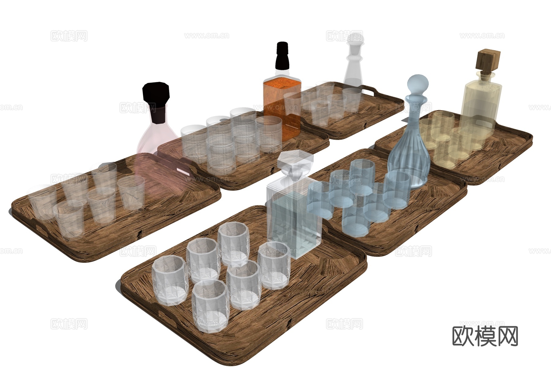 威士忌洋酒杯 酒瓶酒具su模型下载