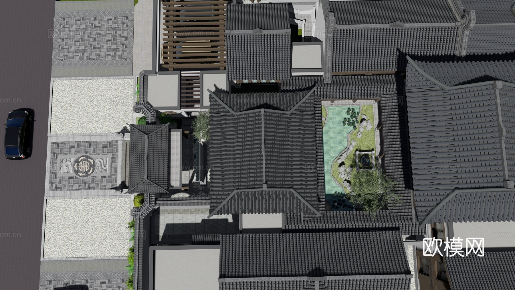 中式古建 四合院su模型下载