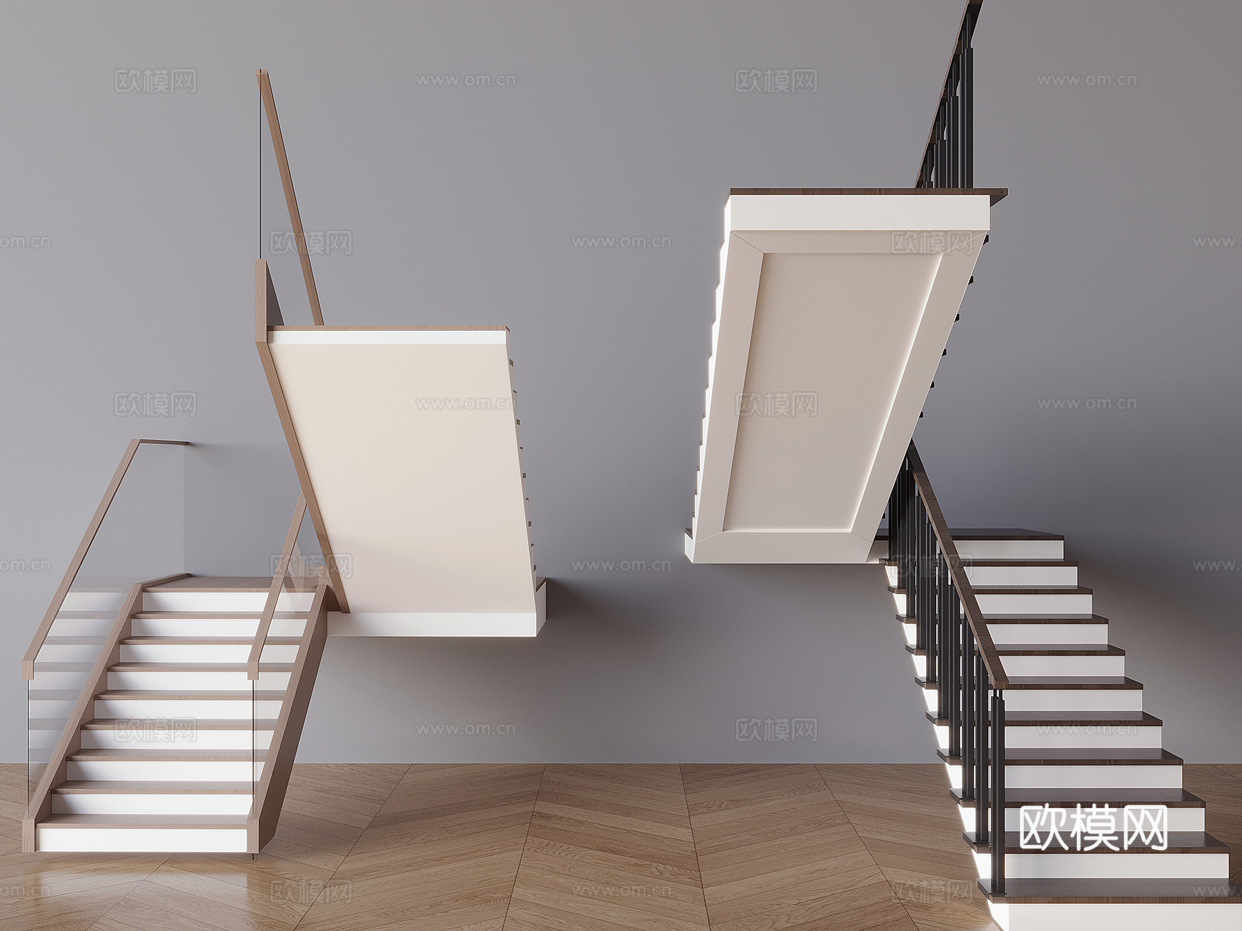 楼梯 玻璃栏杆楼梯3d模型