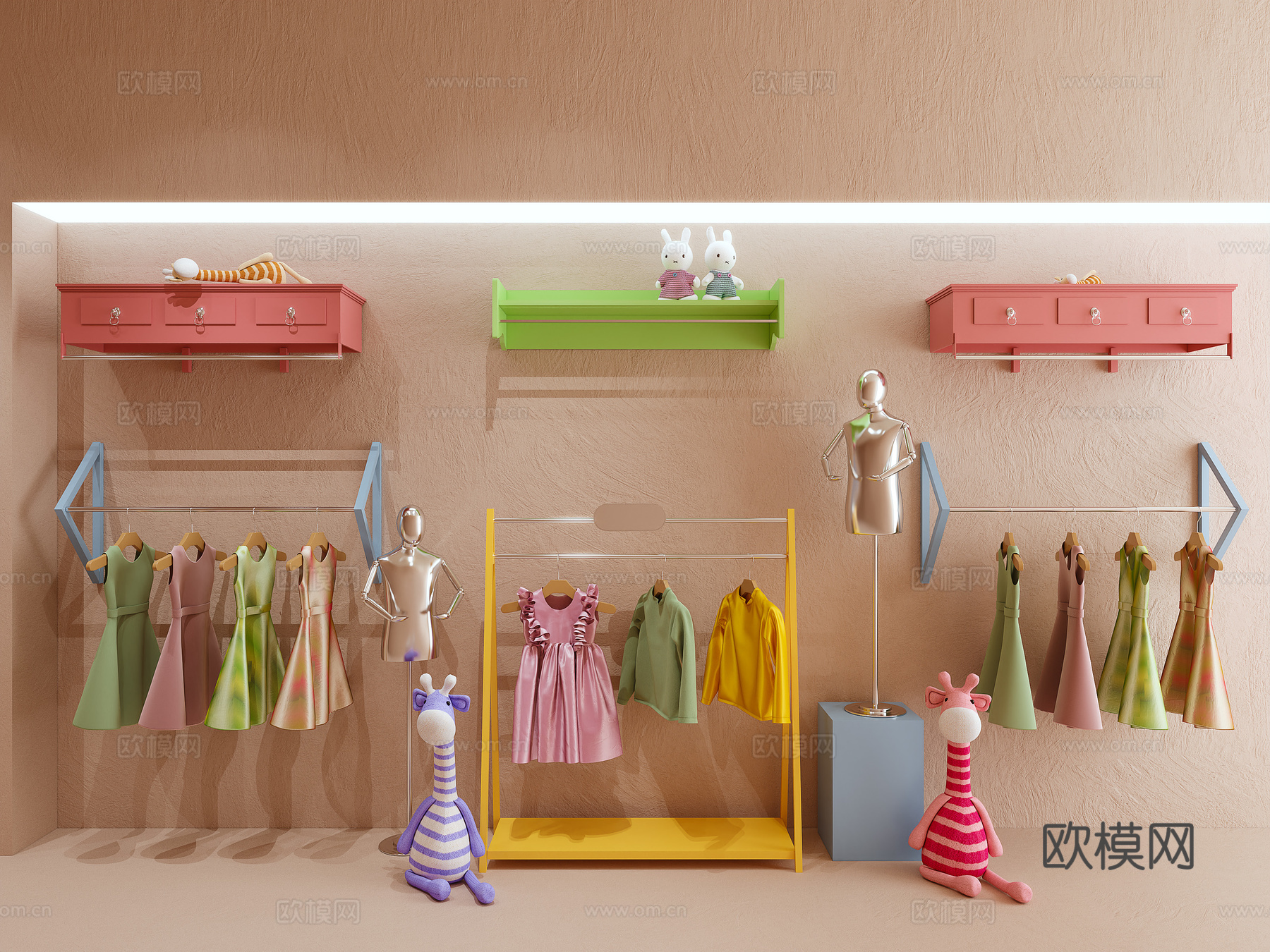 服装店 童装店 衣帽架 多巴胺 卡通 服饰3d模型