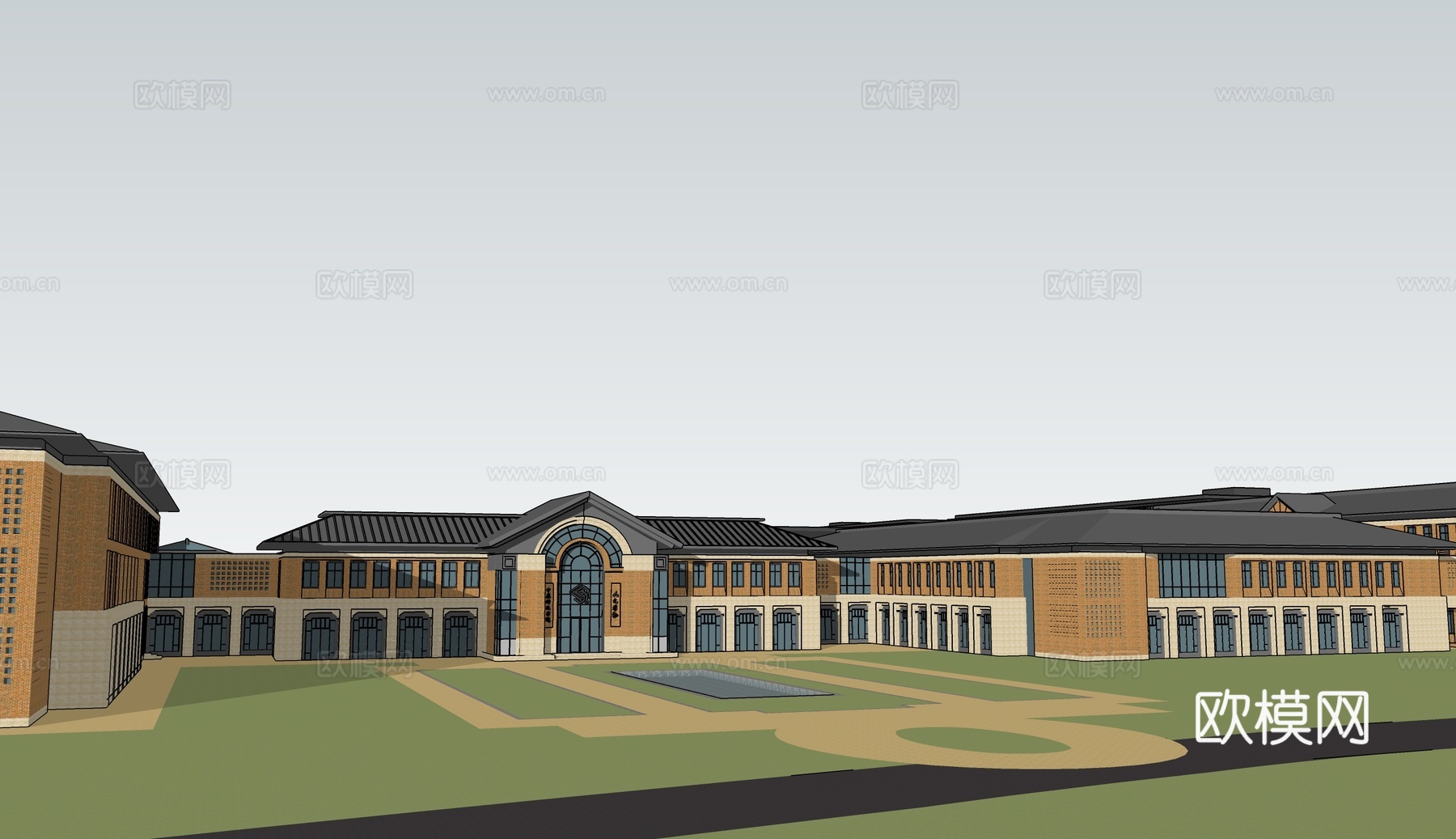 现代大学教学楼建筑外观su模型下载