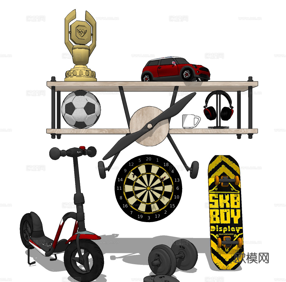 儿童用品 滑板车 飞镖 飞机挂件su模型下载